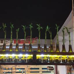 Lamp With Personality, Recycled Ceiling Lamp, Ideal For Kitchen Or Restaurant, Lampa, Upcycled Glass Bottles & Bambu - thumbnail 2