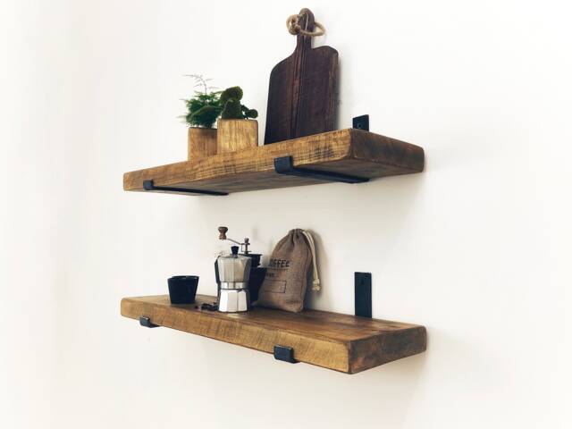 Rustic Wooden Shelf With Heavy Duty Metal Brackets. Reclaimed Wood For Kitchen, Office, Living Room, Bedroom. Shelving Storage - image 1