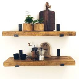 Rustic Wooden Shelf With Heavy Duty Metal Brackets. Reclaimed Wood For Kitchen, Office, Living Room, Bedroom. Shelving Storage - thumbnail 2