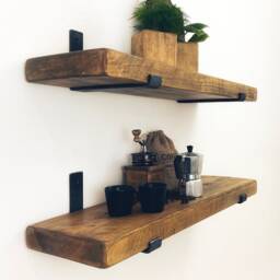 Rustic Wooden Shelf With Heavy Duty Metal Brackets. Reclaimed Wood For Kitchen, Office, Living Room, Bedroom. Shelving Storage - thumbnail 3