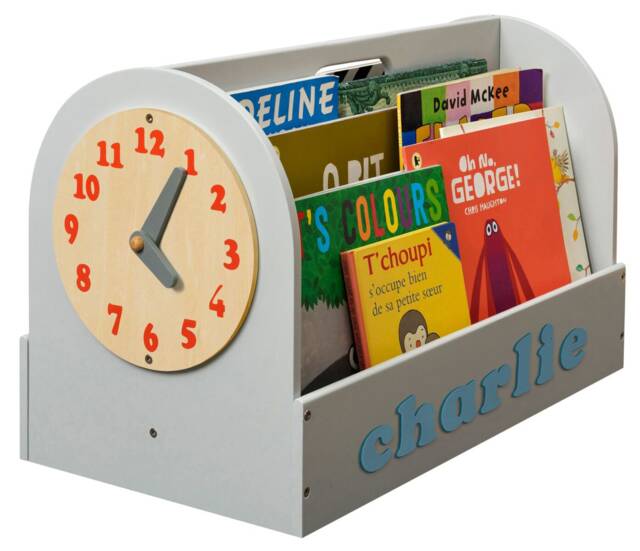 Personalised Kids Book Storage Box, Grey Wood - Portable For Toddlers - image 1
