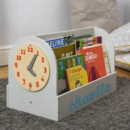 Personalised Kids Book Storage Box, Grey Wood - Portable For Toddlers - thumbnail 2