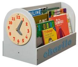 Personalised Kids Book Storage Box, Grey Wood - Portable For Toddlers - thumbnail 1