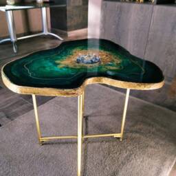 Emerald Green Geode Coffee Table Handmade Resin Epoxy With Gold Legs - thumbnail 3