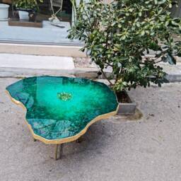 Emerald Green Geode Coffee Table Handmade Resin Epoxy With Gold Legs - thumbnail 4