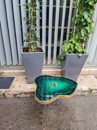 Emerald Green Geode Coffee Table Handmade Resin Epoxy With Gold Legs