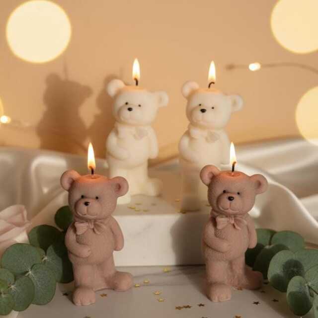 Teddy Bear Candle - Handmade Soy Wax Cute Home Decor Valentine's Day Gift Mother's Cake - image 1