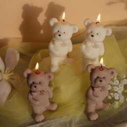 Teddy Bear Candle - Handmade Soy Wax Cute Home Decor Valentine's Day Gift Mother's Cake - thumbnail 2