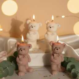 Teddy Bear Candle - Handmade Soy Wax Cute Home Decor Valentine's Day Gift Mother's Cake - thumbnail 1