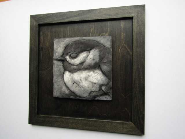 Chickadee Framed Sculpture Art Tile - image 1