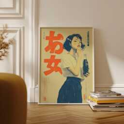 Mid-Century Soda Girl Poster, Japanese Retro Pop Art Print - thumbnail 1