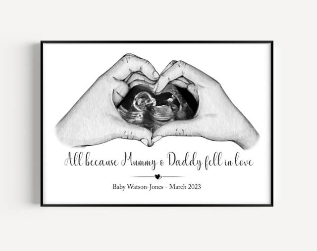 Personalised Pregnancy Scan Print Quote Gift - Baby Mummy Daddy To Be Hands Unframed - image 1