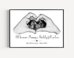 Personalised Pregnancy Scan Print Quote Gift - Baby Mummy Daddy To Be Hands Unframed - thumbnail 1