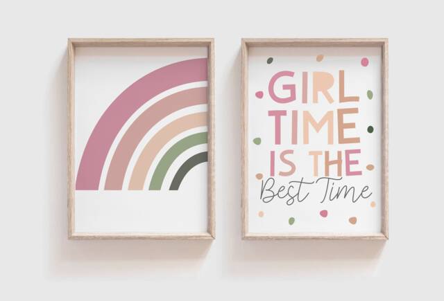 2 Girls Nursery Prints, Rainbow Wall Art, Quotes, Blush Pink, Bedroom Decor - image 1