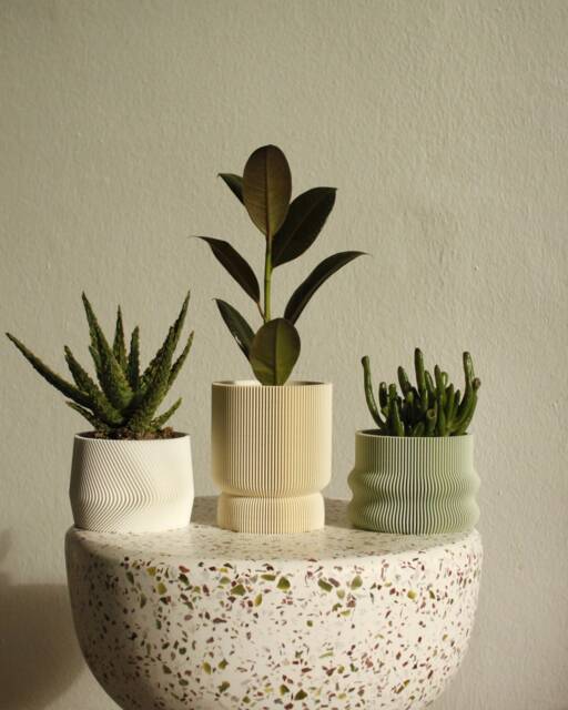 3D Printed Plant Pot Set Homer, Mayla, Elif in Pistachio, Almond, White Bioplastic Planters - image 1