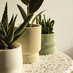 3D Printed Plant Pot Set Homer, Mayla, Elif in Pistachio, Almond, White Bioplastic Planters - thumbnail 2