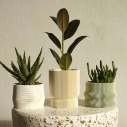3D Printed Plant Pot Set Homer, Mayla, Elif in Pistachio, Almond, White Bioplastic Planters - thumbnail 3
