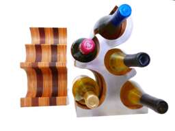 Stainless Steel & Walnut Wine Rack - Metal Wood Bottle Display Tree in Plywood Black Woods
