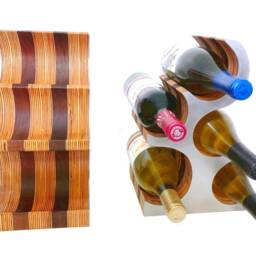 Stainless Steel & Walnut Wine Rack - Metal Wood Bottle Display Tree in Plywood Black Woods - thumbnail 2