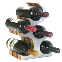 Stainless Steel & Walnut Wine Rack - Metal Wood Bottle Display Tree in Plywood Black Woods - thumbnail 3