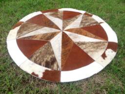 star Cowhide Rug Cow Hide Skin Cowskin Carpet Leather Round Handmade Patchwork Area 40 - thumbnail 1