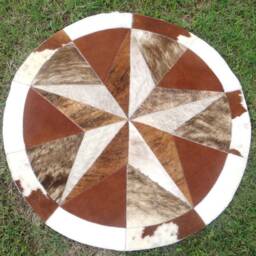 star Cowhide Rug Cow Hide Skin Cowskin Carpet Leather Round Handmade Patchwork Area 40 - thumbnail 2