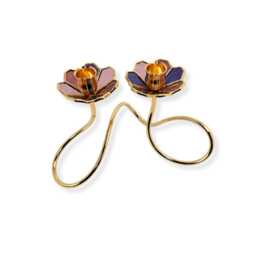 stained Glass Candle Holder Set, Art Nouveau Floral Candlesticks, Unique Shabbat Gift 2006 - thumbnail 2