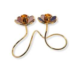 stained Glass Candle Holder Set, Art Nouveau Floral Candlesticks, Unique Shabbat Gift 2006 - thumbnail 1