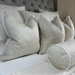 Luxury Herringbone Pillow Cover, Cream Gold Ivory, Piped Cushion Case, Euro Sham Throw Interior Design - thumbnail 1