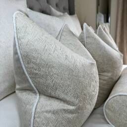 Luxury Herringbone Pillow Cover, Cream Gold Ivory, Piped Cushion Case, Euro Sham Throw Interior Design - thumbnail 2