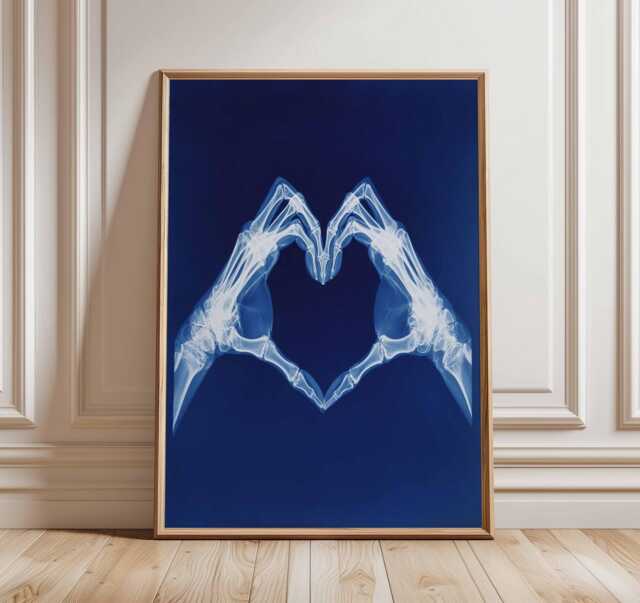 x-Ray Heart Hands Poster, Anatomical Wall Art, Modern Medical Print, Unique Love Artwork, Cool Skeleton Hand Illustration For Home Decor - image 1