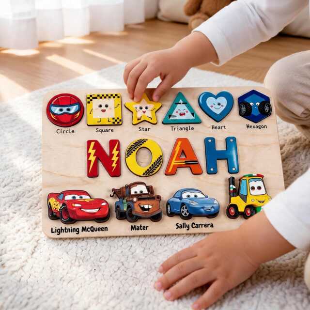Personalized Wooden Name Puzzle, Baby Busy Board, Custom Gifts Puzzle With Numbers, Geometry Shapes, First Birthday Gift - image 1