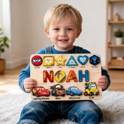 Personalized Wooden Name Puzzle, Baby Busy Board, Custom Gifts Puzzle With Numbers, Geometry Shapes, First Birthday Gift - thumbnail 2