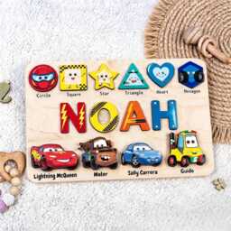 Personalized Wooden Name Puzzle, Baby Busy Board, Custom Gifts Puzzle With Numbers, Geometry Shapes, First Birthday Gift - thumbnail 3