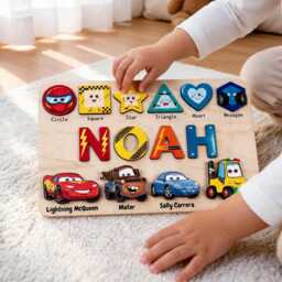 Personalized Wooden Name Puzzle, Baby Busy Board, Custom Gifts Puzzle With Numbers, Geometry Shapes, First Birthday Gift - thumbnail 1