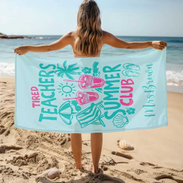 Tired Teachers Summer Club Beach Towel, Custom Name End Of Year Teacher Gifts, Towel Gift, Gift For Teacher, Good Idea Gift Teacher - image 1