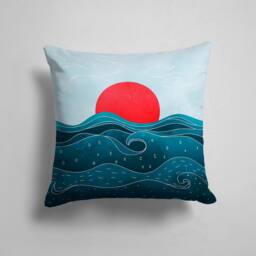 Sunbath Cushion Cover-Sea Waves Pillow Case-Modern Decorative Case-Turtle Cover-Gift For Her -Handmade Material - thumbnail 2