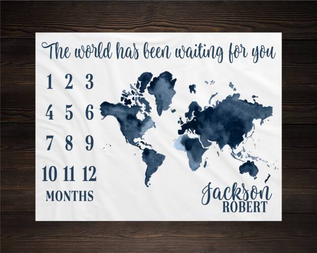 World Milestone Blanket Boy Monthly Growth Tracker Baby Shower Newborn Gift For Gender Neutral The Has Been Waiting You - image 1