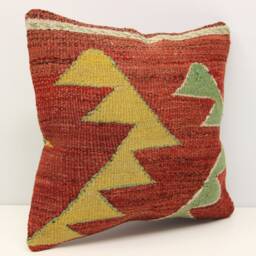 Vintage Kilim Pillow Cover 16x16, Turkish Boho Home Decor - thumbnail 1