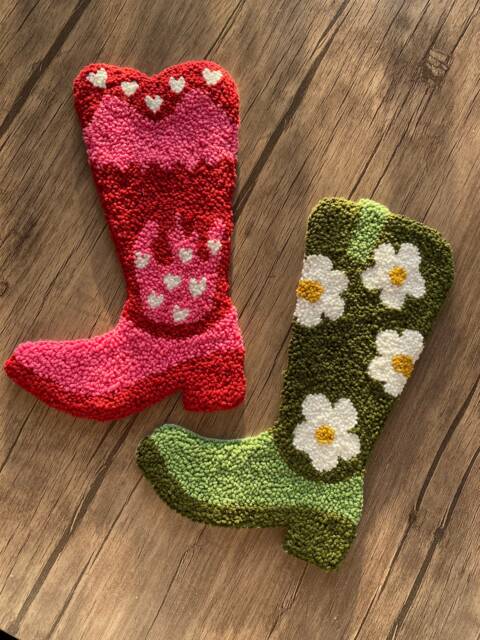 Punch Needle Cowgirl Cowboy Boot, Wall Hanging, Tufted Decor - image 1
