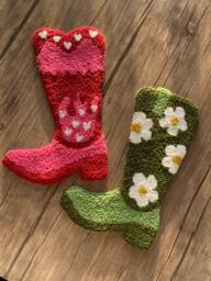 Punch Needle Cowgirl Cowboy Boot, Wall Hanging, Tufted Decor - thumbnail 1