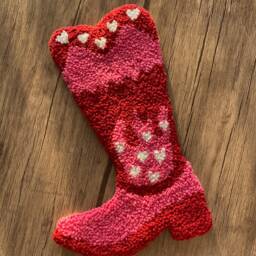 Punch Needle Cowgirl Cowboy Boot, Wall Hanging, Tufted Decor - thumbnail 3