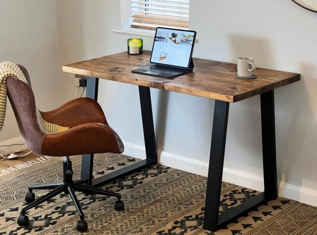 Handmade Reclaimed Wood Desk - Rustic Industrial Scaffold Board With Steel Legs - image 1