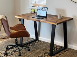 Handmade Reclaimed Wood Desk - Rustic Industrial Scaffold Board With Steel Legs