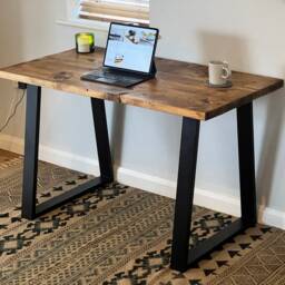 Handmade Reclaimed Wood Desk - Rustic Industrial Scaffold Board With Steel Legs - thumbnail 2