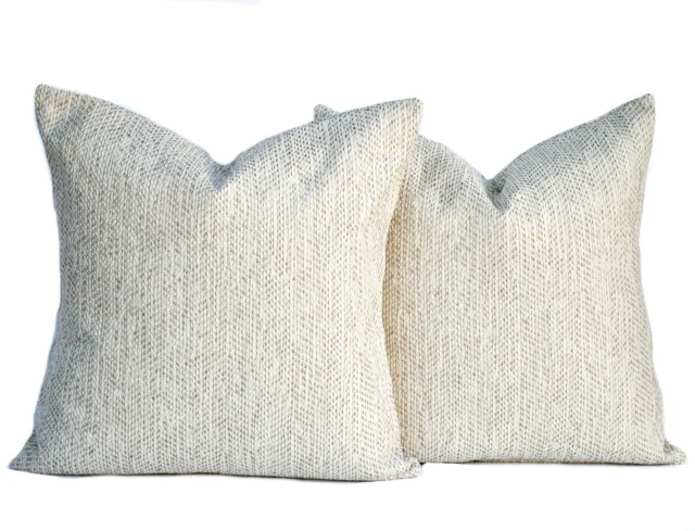 Two High Quality Woven Magnolia Pillow Covers, Beige Pillow, Cushion, Decorative Throw Charcoal Grey Pillow - image 1