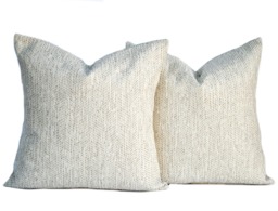 Two High Quality Woven Magnolia Pillow Covers, Beige Pillow, Cushion, Decorative Throw Charcoal Grey Pillow - thumbnail 1