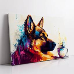German Shepherd With Coffee Mug Dog Pet Abstract Modern Painting Wall Art, Framed Canvas Poster Print, Home Kitchen Office Room Decor, Gifts - thumbnail 2