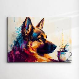 German Shepherd With Coffee Mug Dog Pet Abstract Modern Painting Wall Art, Framed Canvas Poster Print, Home Kitchen Office Room Decor, Gifts - thumbnail 3