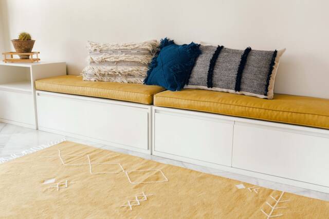 Yellow Scandinavian Kilim Area Rug - Flatwoven Low Pile Accent Rugs Wool Living Room Bedroom Aesthetic 2x3 5x8 6x9 8x10 Modern Simple - image 1